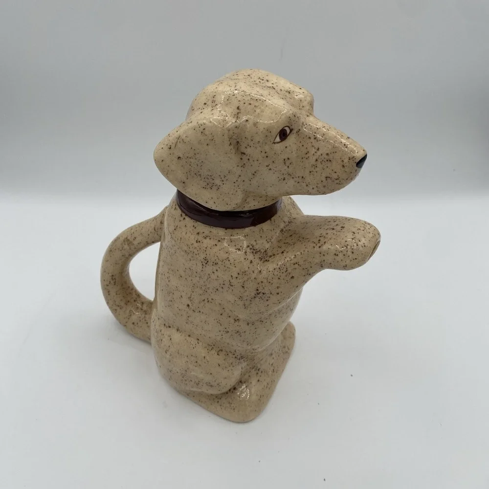 Vintage Dog Teapot Ceramic Glazed Paw Spout Beige Brown Labrador 7.5x5